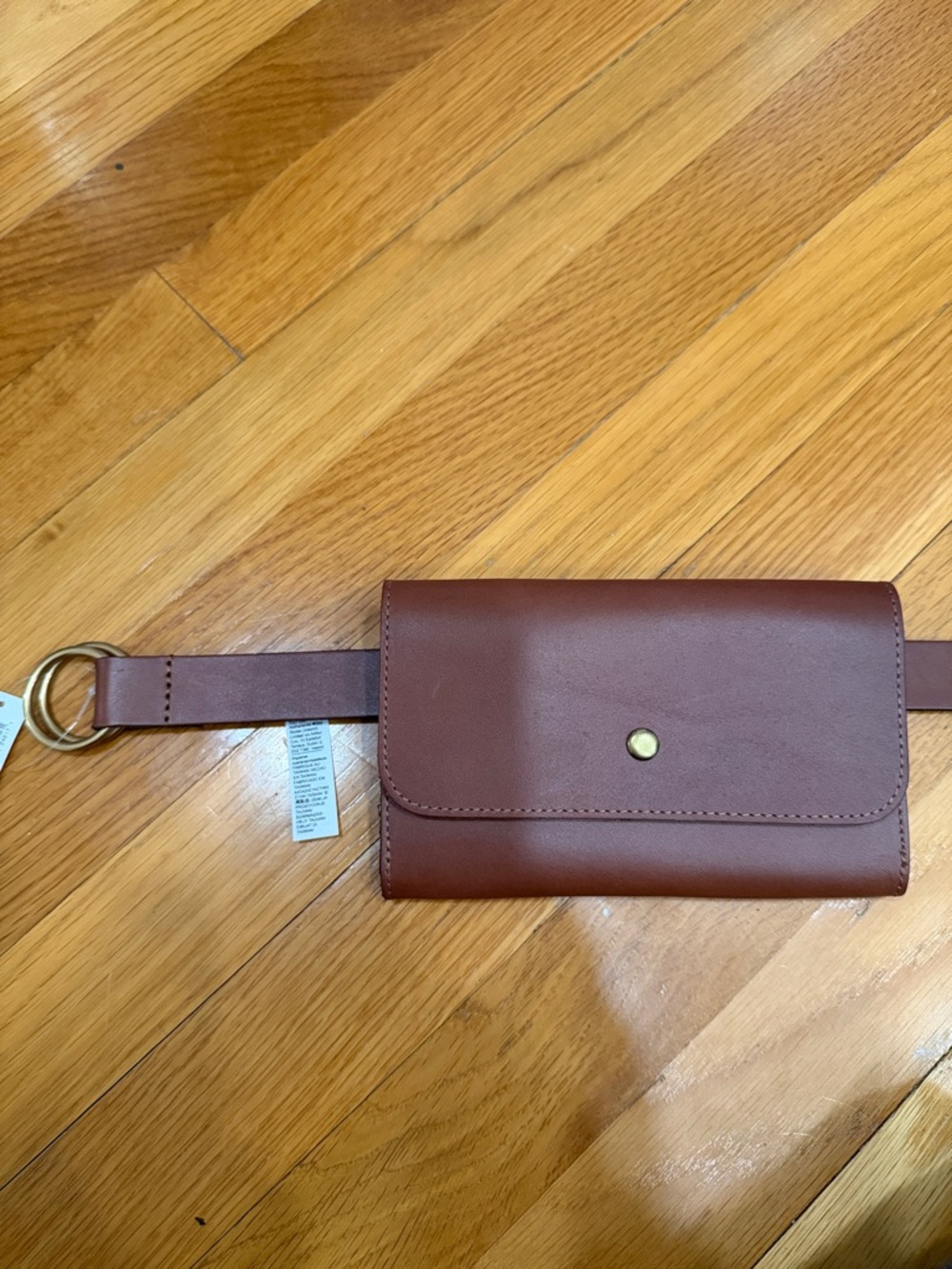 Banana Republic Tan Leather Belt with Double Gold Rings and pouch